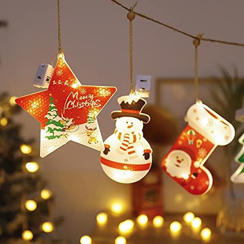AOOF Božićno božićno drvce, pahulje, zvijezda petokraka, privjesak, LED svjetla od 6 komada, pogodna za porodični ukras za odmor Warmwhite6