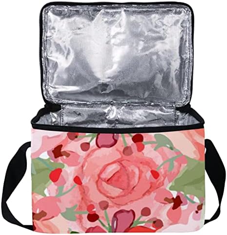 Guerotkr torba za ručak za žene, kutija za ručak za muškarce,ženska kutija za ručak,umjetnički uzorak cvijeta ružičaste ruže