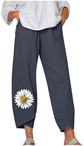 XXBR ženske ljetne kapi hlače, casual boho yoga vježbanje fitnes obrezane pantalone labavo pamučno posteljina palazzo pidžama