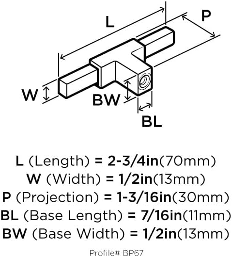 Americk BP6726G10 | Kuhinjski ormar za vrata ili taster za ladicu | Polirani krom / saten nikl | Dužina 2-3 / 4 inča | Urbanite |