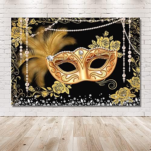 MEHOFOND maskarada Lopta pozadina crno zlato maskarada zabava fotografija pozadina Mardi Gras Karneval kostimirana zabava dekoracije