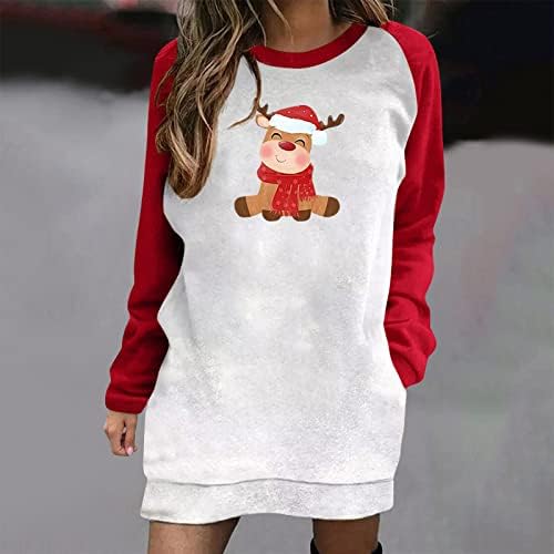 Oplxuo ženske Božićne duge Duks haljine Crewneck Color Block pulover slatka mini haljina sa štampanim dugim rukavima sa Irvasom