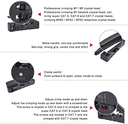 Fafeicy Wire Stripper, mrežni prekršitelj, ploča skitanja kabela, kablovski rezač, rezanje, skidanje i prešanje za CAT-5 CAT-6 CAT-7,