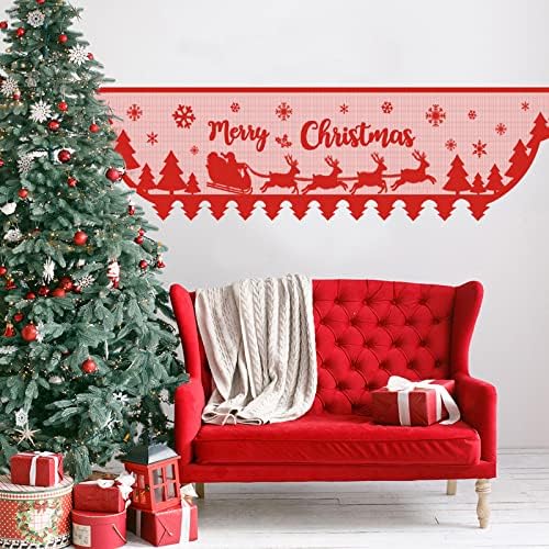 Božićni šal - sretan Božićni ukrasi za kaminu - crvena čipka plašta poklopac vijenca sa snježnim pahuljicama drveta Santa Claus - zimska kuća za odmor Uključivanje u jednoj sobi