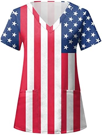 4. jula majice za žene američke zastave letnje kratke rukave v majice za vrat sa 2 džepovima bluza Top Holiday Casual Workwear