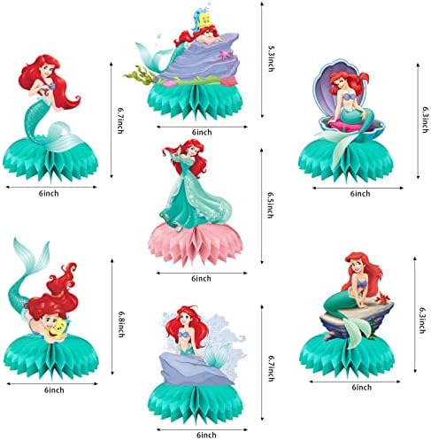 Little sirena Ariel Rođendanski ukrasi, 7pcs Little Mermaid Theme Theme Centerpieces, FOTO rekvizicije za torte, Tort Toppers, Mermaid