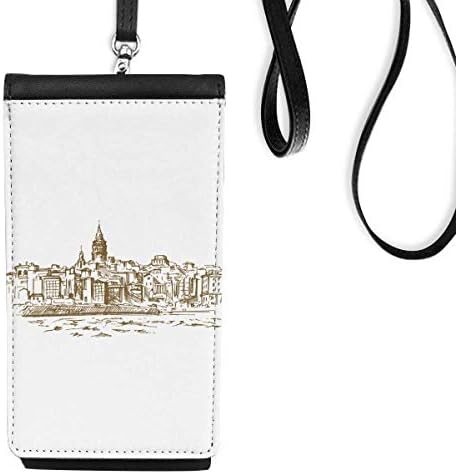 Turska rijeka Landmark Sketch Pejzažni telefon novčanik torbica Viseći mobilni torbica Crni džep