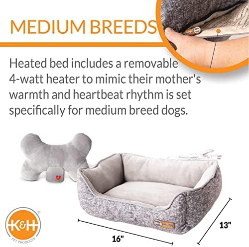 K & H proizvode za kućne ljubimce Majčin kućni krevet za grijani krevet sa koštanim jastuk za srce štene, novi štenad esencijalni
