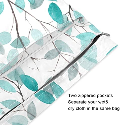 Kigai 2pcs pelene za djecu pelene mokre, zeleno lišće vodootporno za višekratnu vlažnu torbu sa dva džepa sa zatvaračem za bazen na