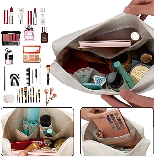 KixeBaer velika torba za šminkanje-Retro karirani dizajn, kožni materijal, više pretinaca za potrepštine za ljepotu, svestrana toaletna