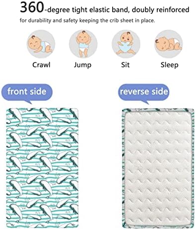 The Whale Tematsed Mini Crib listovi, prenosivi mini listovi krevetića Mekani i rastezljivi opremljeni kreveti za dječji list za dječake, 24 x38, kadetski plavi taal
