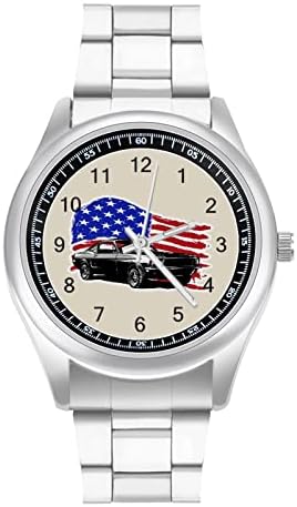 Muscle Car sa američkom zastavom automatski sat za muškarce žene nehrđajući čelik ručni sat Moda kvarcni sat narukvica sat