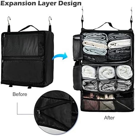 Surblue Viseći putničke police Kompresije za pakiranje kompresije za kofer za prtljag na prtljagu svladavši s produžnim slojem veliki kapacitet, crni, xxl