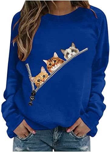 Ženska mačja dukserica Slatke životinjske grafičke košulje Trendy Novelty Funny T majica Vrhovi lagani bluza s dugim rukavima