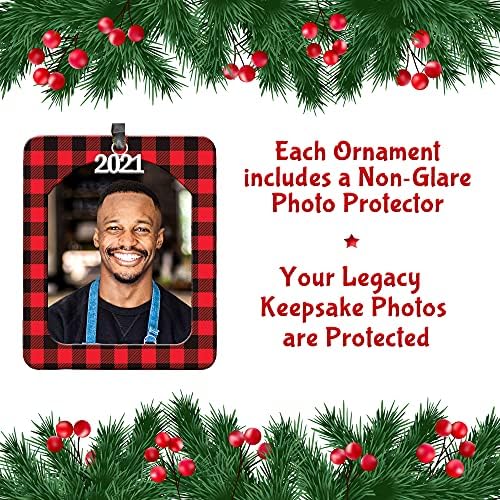2021 Buffalo Plaid Božić Photo Ornament, Magnetic Easy-Load sa zaštitom za fotografije bez odsjaja, Vert-Red i Black Plaid-3Pack