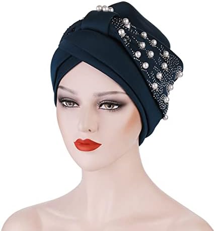 Pearl Turban za žene Modni hemorasni beskin warp herowrap elastična čvrsta boja etničke beske šešire za glavu za glavu