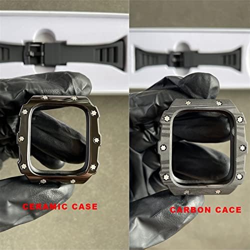 CNHKAU Carbon Fiber Futrola za Apple Watch Band Modifikacija 7 45mm 44mm 41mm Keramički okvir Gumeni kaiš mod komplet za IWatch seriju 6 SE 5