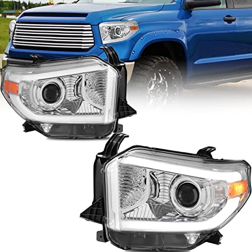 MOSTPLUS sklop farova za projektore kompatibilan sa prednjom lampom Toyota Tundra 2014-2020 sa Led DRL/unaprijed instalirana HID H7 sijalica-hromirano kućište/prozirno sočivo/Amber reflektor