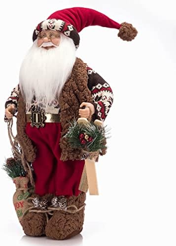 Arcci 18 inčni santa claus božićna figurica, stoji santa figura za odmor s poklon kesom i Xmas cvijetom