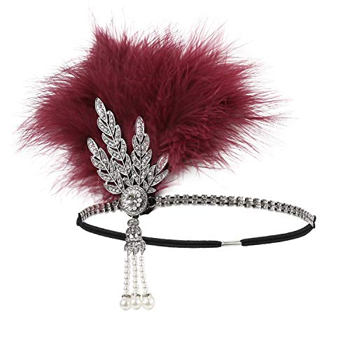 YEMYIQZ 1920-ih traka za glavu list biser urlajući 20-ih godina Veliki Gatsby vjenčanje kristalno pero Headpiece lanac Rhinestone