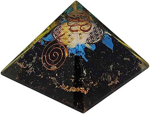 Sharvgun Black Tourmaline i tirkizni kamen Orgone piramidalni cvijet života 65-75mm EX-LG