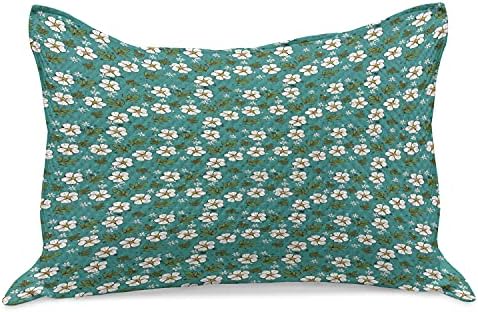 AMBESONNE Cvjetni pleteni jastuk, raspored proljetnog vremena cvijeća i lišća, standardna pokrov jastuka kraljice za spavaću sobu, 30 x 20, tamna morska ploča