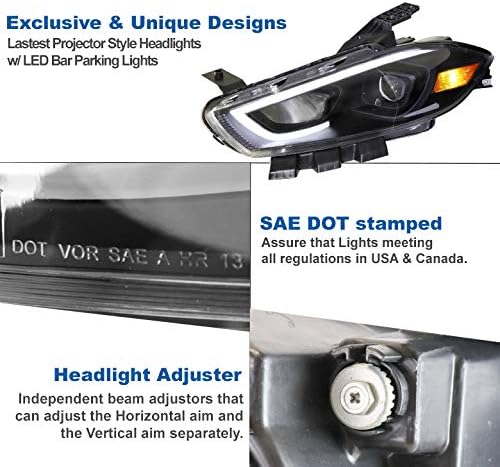 ZMAUTOPARTS LED cijev projektor farovi farovi Crna kompatibilna sa 2013- Dodge Dart [za fabriku HID / Xenon]