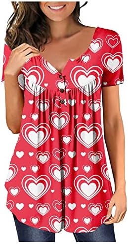 Dan zaljubljenih žene-vrhovi-duge rukave Henley Shirts V bluze za vrat dugmad up tunike lepršave plisirane bluze