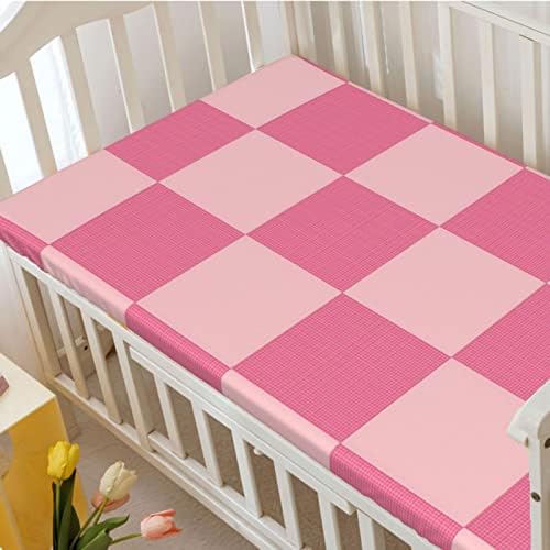 Pink Gingham tematski posteljini, prenosivi mini krevetići posteljina madrac madrac posteljina od madraca i kreveta za madrac ili toddler, 24 x38, pastela ružičasta i ruža