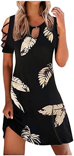 Ženske haljine s ramenima s printom visokog struka za sunce slatka odjeća za odmor na ostrvu Crewneck za mršavljenje trendi ljetna