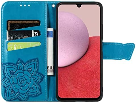 Torbica za novčanik za Samsung Galaxy A14 5G, PU kožna preklopna zaštitna futrola za telefon ručna traka za kartice držač džepni Emboss leptir stalak za cvijeće za Samsung Galaxy A14 5G plava