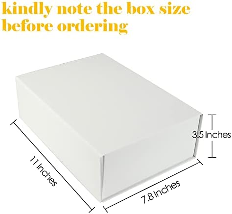 HUIHUANG Bijela Poklon kutija sa poklopcem, velika Poklon kutija sa magnetnim zatvaračem predstavlja kutija za Božićne praznike rođendanski poklon pakovanje sa trakom, kartica, rezano Papirno punilo, 11x7, 8x3, 5 inča-1 pakovanje