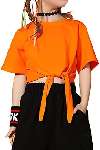 Qiansili djevojke Ležerne prilike za posade kratki rukav čvrsti kolor kravatni remen labavi mekani usjev majice majice za 7-12 godina