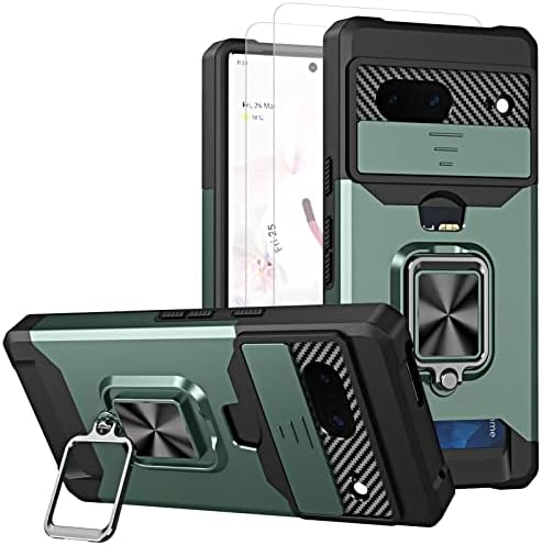 Pixel 7 Case Novčanik, za Google Pixel 7 Exteors zaslona i 2 kaljenog stakla s kliznim poklopcem kamere, utor za držač kartice i magnetni
