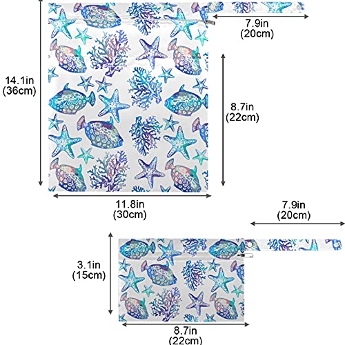 Vissunny Blue Starfish Coral 2pcs mokra torba sa džepovima sa zatvaračima koji se može zamijeniti rodna torba za prijevoz robe za putovanja, plažu, vrtić, kolica, pelene, prljava teretana, toaletne potrepštine, toaletne potrepštine