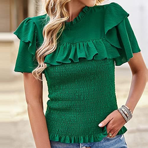 Ženski vrhovi Ležerni rub rufffle s kratkim rukavima na vrhu je elegantna tanka fit bluza slatka ljetna majica čvrste majice