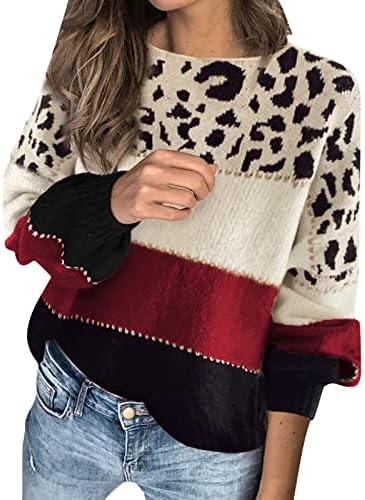 Dukseri za žene ženske jesenje i zimske boje Kontrastni džemper od labavog okruglog vrata džemper