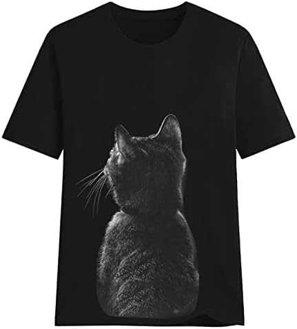 3D mačka za ispis mačke za žene Trendi grafički teški posadni vrat slatki vrhovi životinjski uzorak tunika majica 2023 ljetne bluze