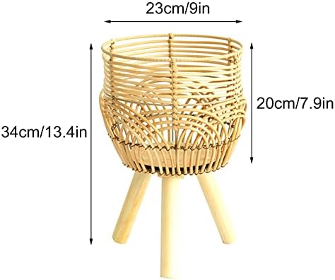 Meumity bambusova pletena sadilica sa uklonjivim nogama, 13 inča visoka Boho korpa za postolje za biljke pletena ručna pletena korpa sa postoljem stalak za biljke od ratana za unutrašnju vanjsku upotrebu
