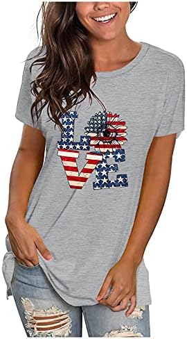 NEARTIME žene osnovni vrhovi Casual okrugli vrat kratki rukav majica labava bluza s printom američke zastave