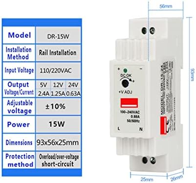 ONECM Industrial Din Rail Prebacivanje napajanja DR-15 15W Jednostruki izlaz 5V 12V 24V AC do DC pretvarača Power Switch ulaz 110