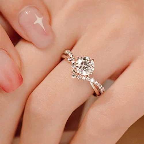 2023 Novi srebrni geometrijski oblik prsten kruna prsten od kamenčića elegantna geometrija prsten od kamenčića puni dijamantski prstenovi za žene podesivi otvor za moljce