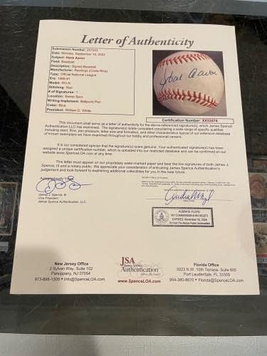 Hank Aaron Milwaukee Atlanta Braves Jednokrevetna potpisana matična maska ​​JSA # 2 - AUTOGREMENA BASEBALLS