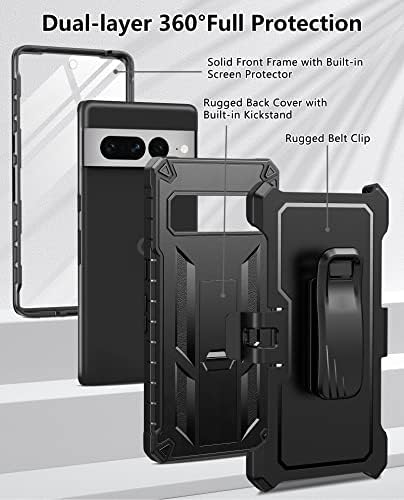 FNTcase za Google Pixel 7-Pro Telefon Telefon: Poklopac mobilnog telefona za kopiranje sa Kickstandom i Holsterom | Čvrsto otporan