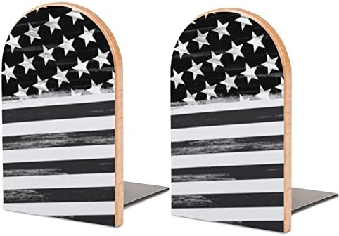 Black američka zastava štampana knjiga kraj drva Bookends 1 par za police teške Book Stand 5 X 3 Inch