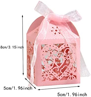 Zorpia 50pcs Set Love Heart Laser Cut Hollow Hollow Favorice Pokloni Candy Kutije sa vrpcom za bebe Tuširanje svadbene potrepštine