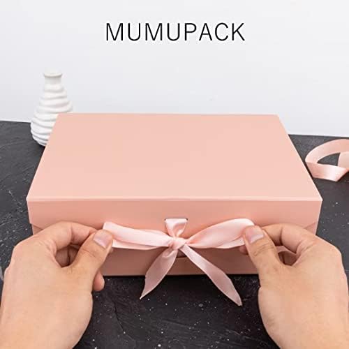 MUMUPACK Pink Poklon kutija sa poklopcem za poklone 10x7, 3x3, 5 inča sa trakom i magnetnim zatvaračem, sklopiva mat teksturirana završna kutija za Majčin dan, rođendane, svadbene poklone,Vjenčanja