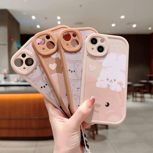 ZSYTZL kompatibilan sa iPhone 13 Case Cute Painted dizajn Svijetlosmeđi zec medvjed uzorak crtani film sa lancem dizajn za žene Kawaii