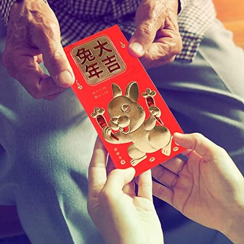 36 pakirajte velike 2023. godine Rabbit crvene koverte za Proljetni Festival, teške kineske Nove godine crvene koverte za novogodišnji dekor, 3,5 x 6,7 u crvenom paketu sa 3D zlatnom podignutom folijom Rabbit, 6 dizajn