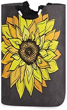 Yyzzh lijepa cvjetna biljka suncokretovog Doodlea na Crnom cvjetnom printu velika torba za veš korpa torba za kupovinu sklopiva poliesterska